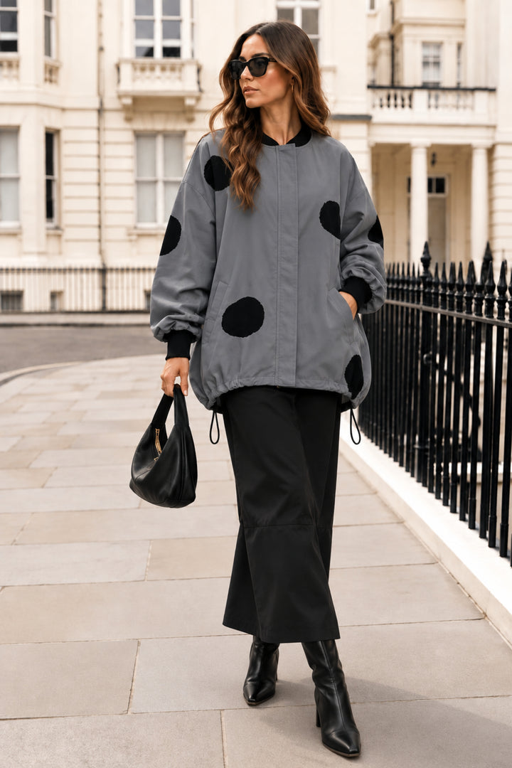Grey Jacket With Black Polka Dot