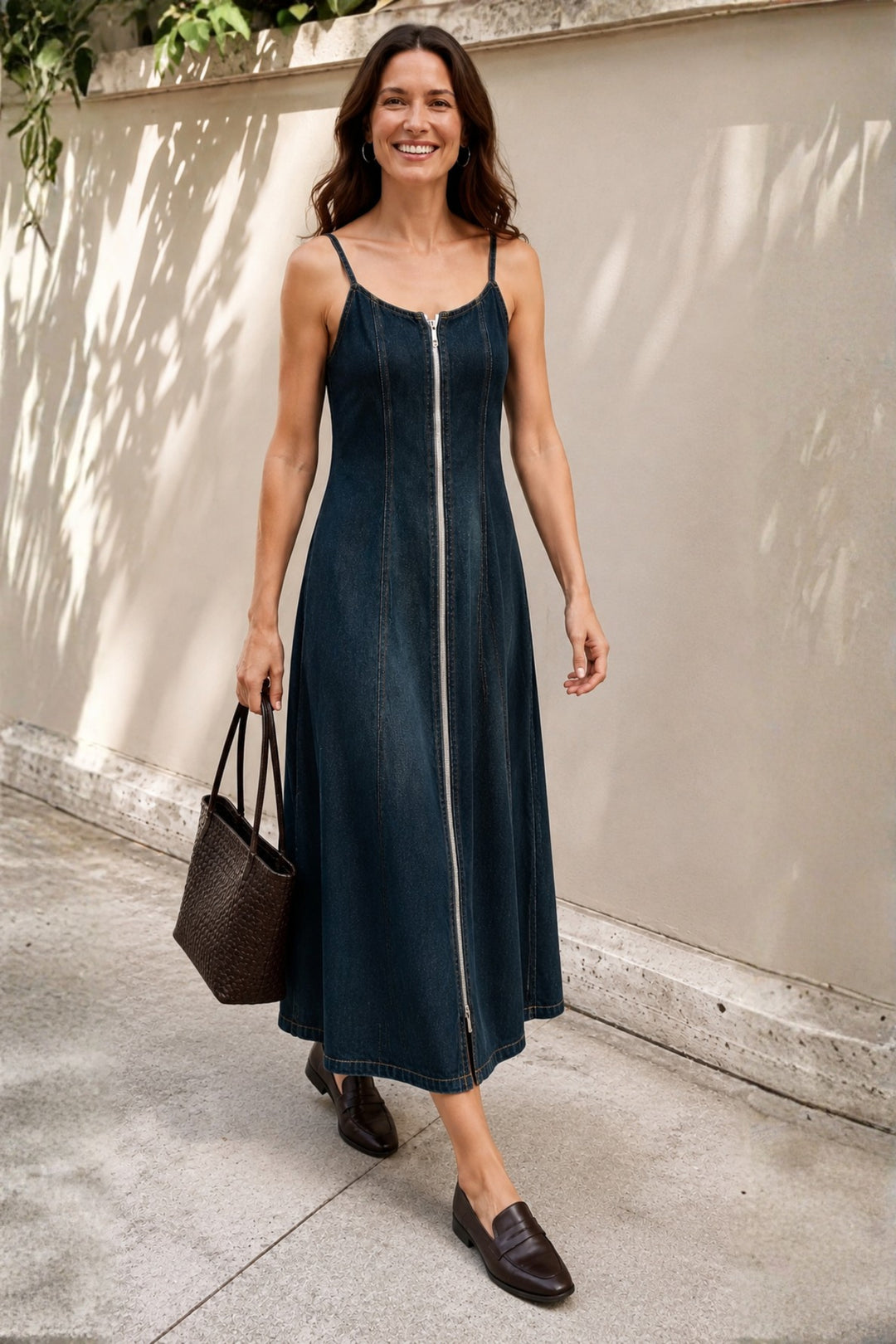 Thunder Denim Strappy Zipper Dress