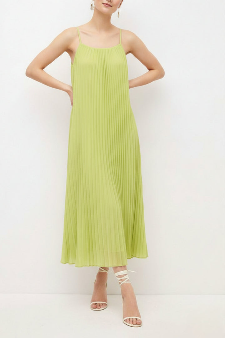 Parrot Green Pleated Dress