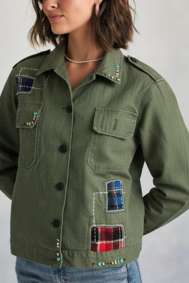 Olive Green Utility Patchwork shirt