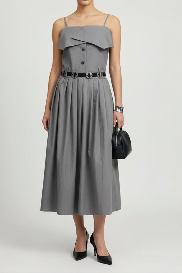 Twyla Grey Pleated Dress