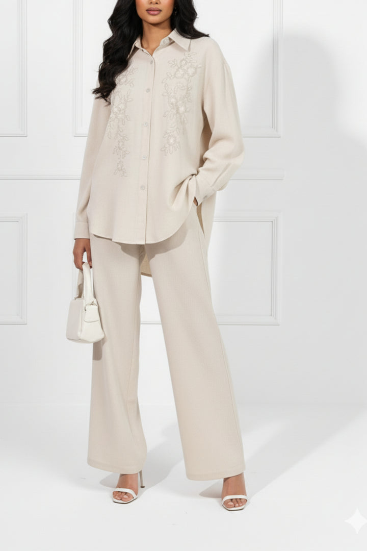 Pale Oak Embroidered Linen Co-ord set