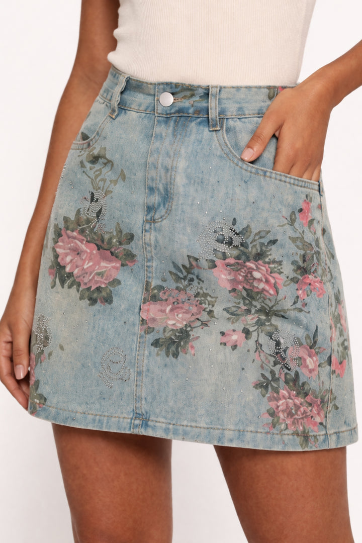 Floral Denim Mini Skirt