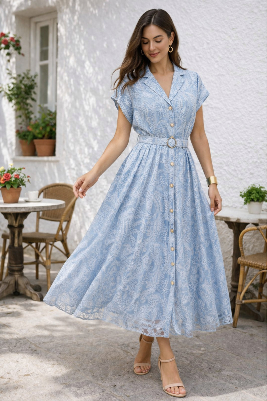 Cornflower Blue Floral Dress | Belted Blue Midi Dress Nolabels Cornflower Blue Floral Dress | Belted Blue Midi Dress Nolabels