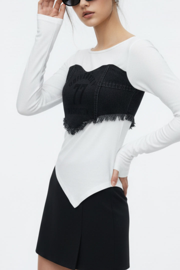 Sweetheart Off-White Frayed Top