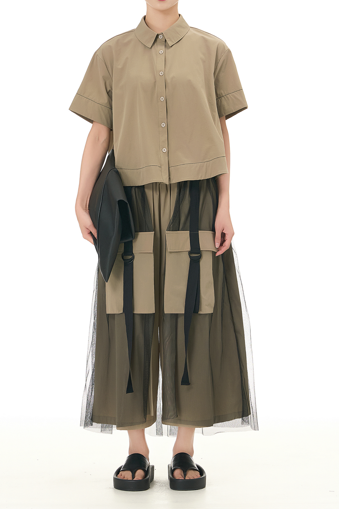 Net layered culottes coord set for women