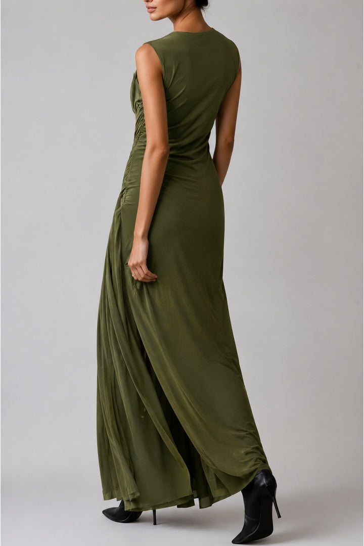 Olive Braided Slit Maxi Dress