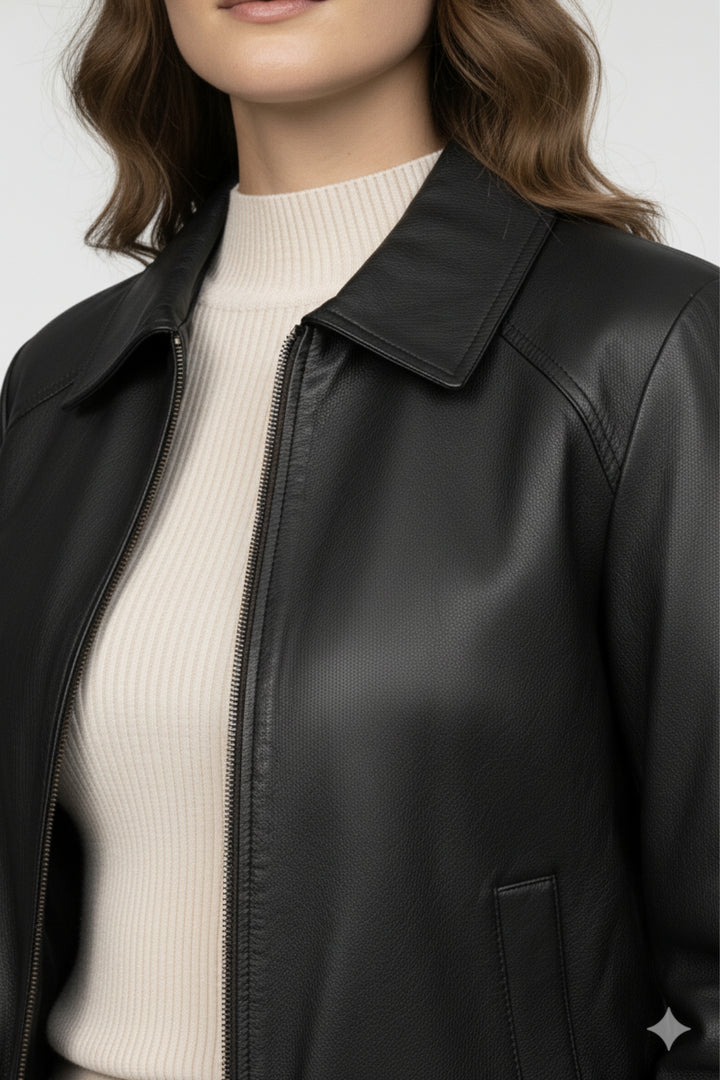 Black Luxe Zip Leather Jacket