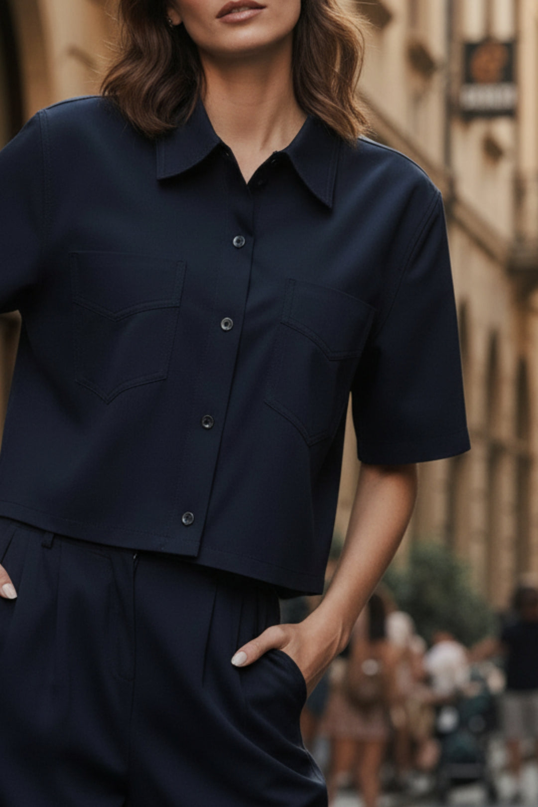 Blue Crop Shirt And Pant Coord Set