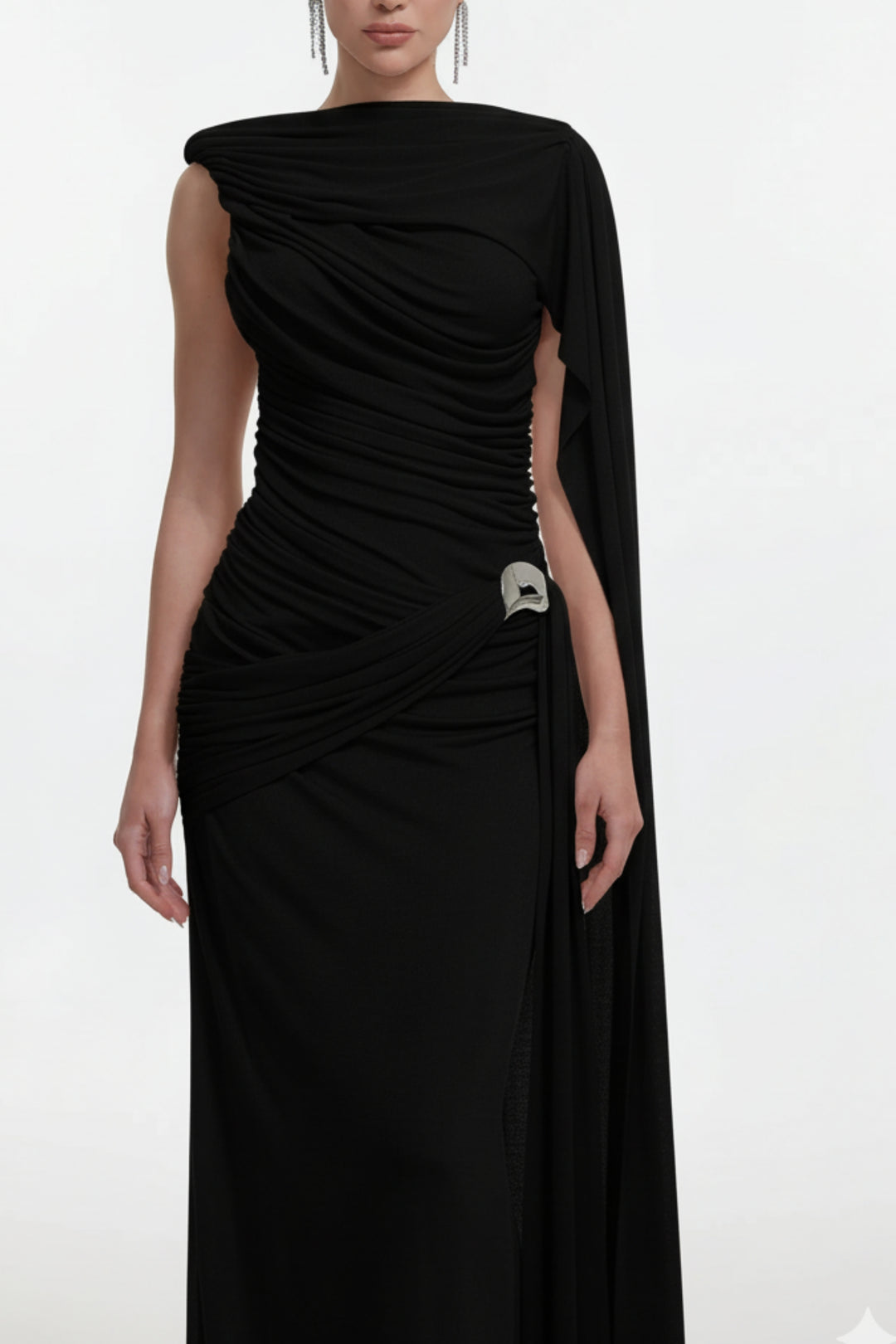 Black  Draped Bodycon Maxi Dress