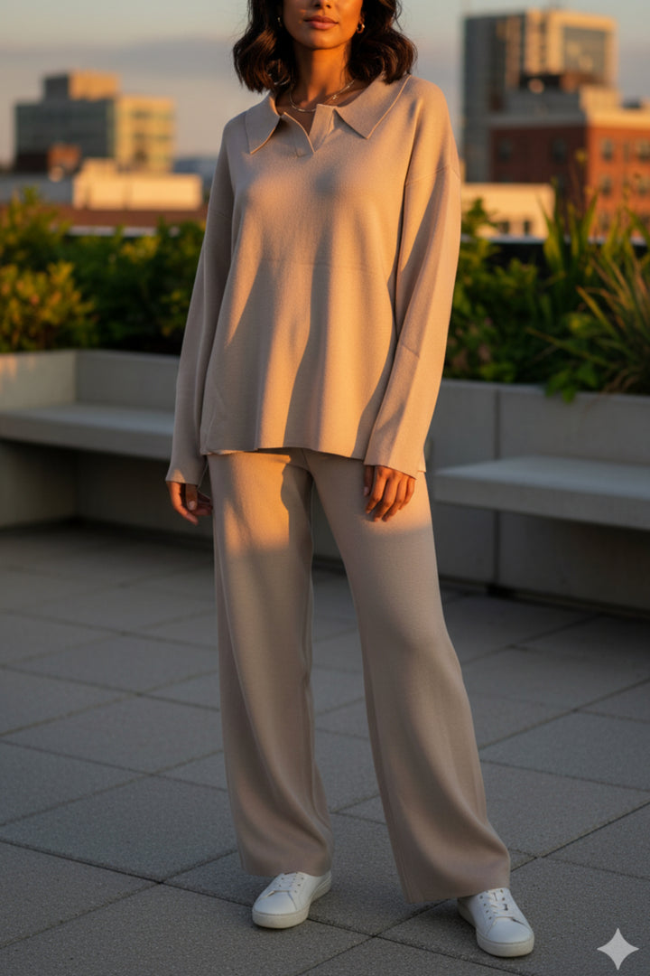 Soft Dune Collared  Knit Co-ord Set