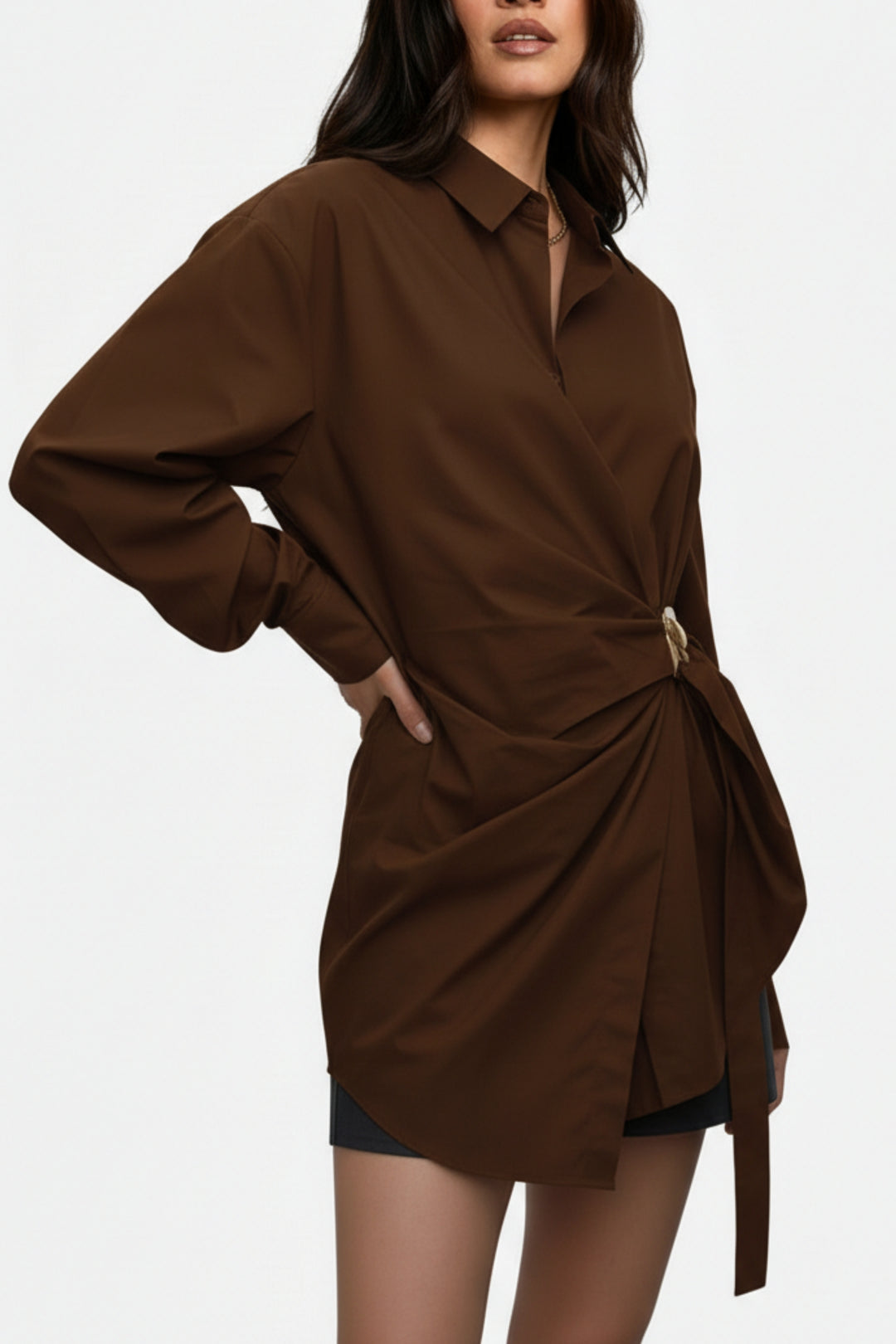 Cocoa Drape Buckle Shirt