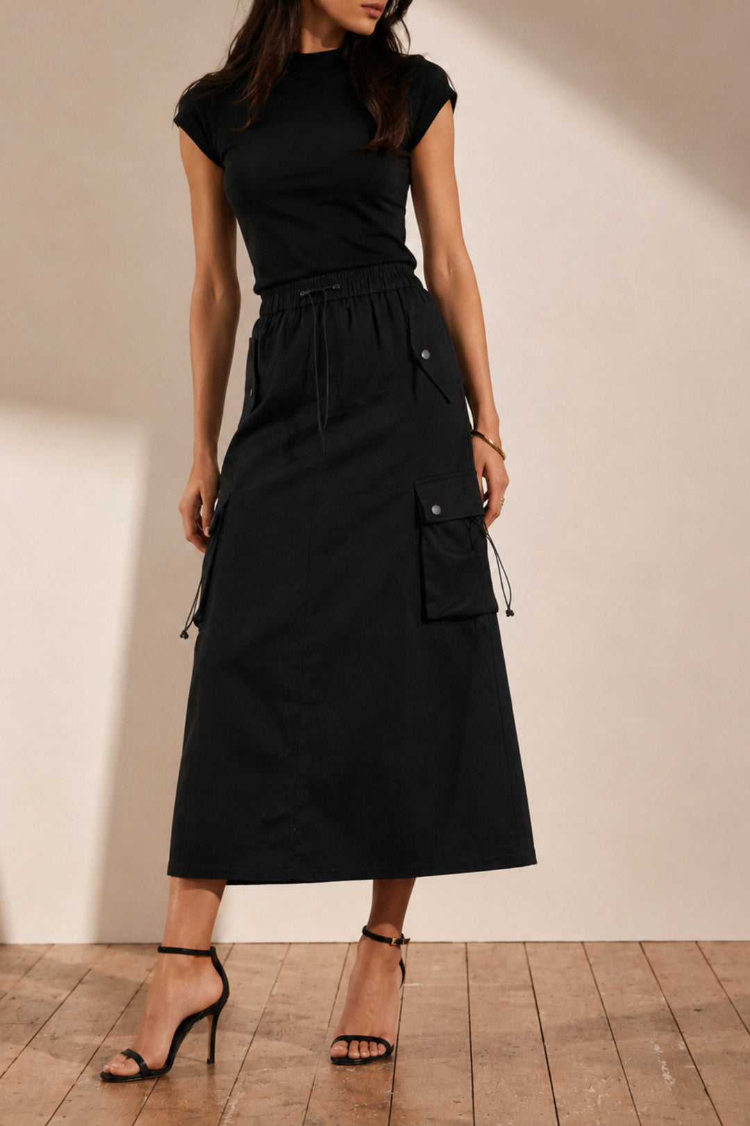 Black Street Style Cargo Skirt