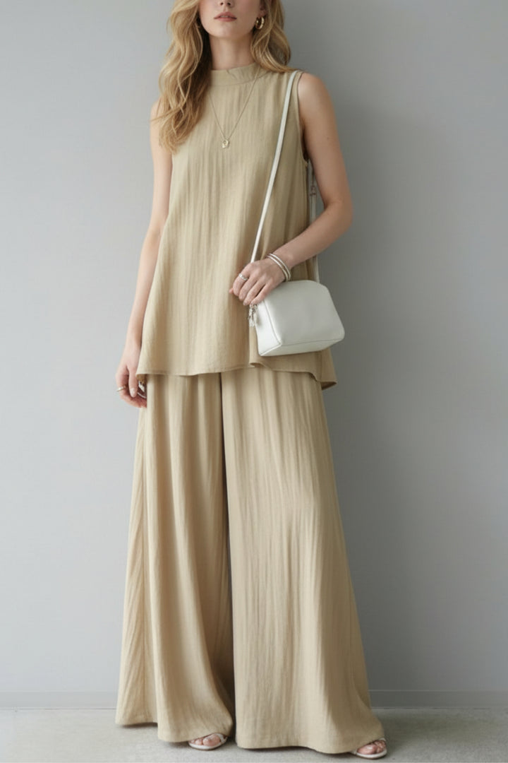 Neutral Beige back slit Comfort Co-Ord set