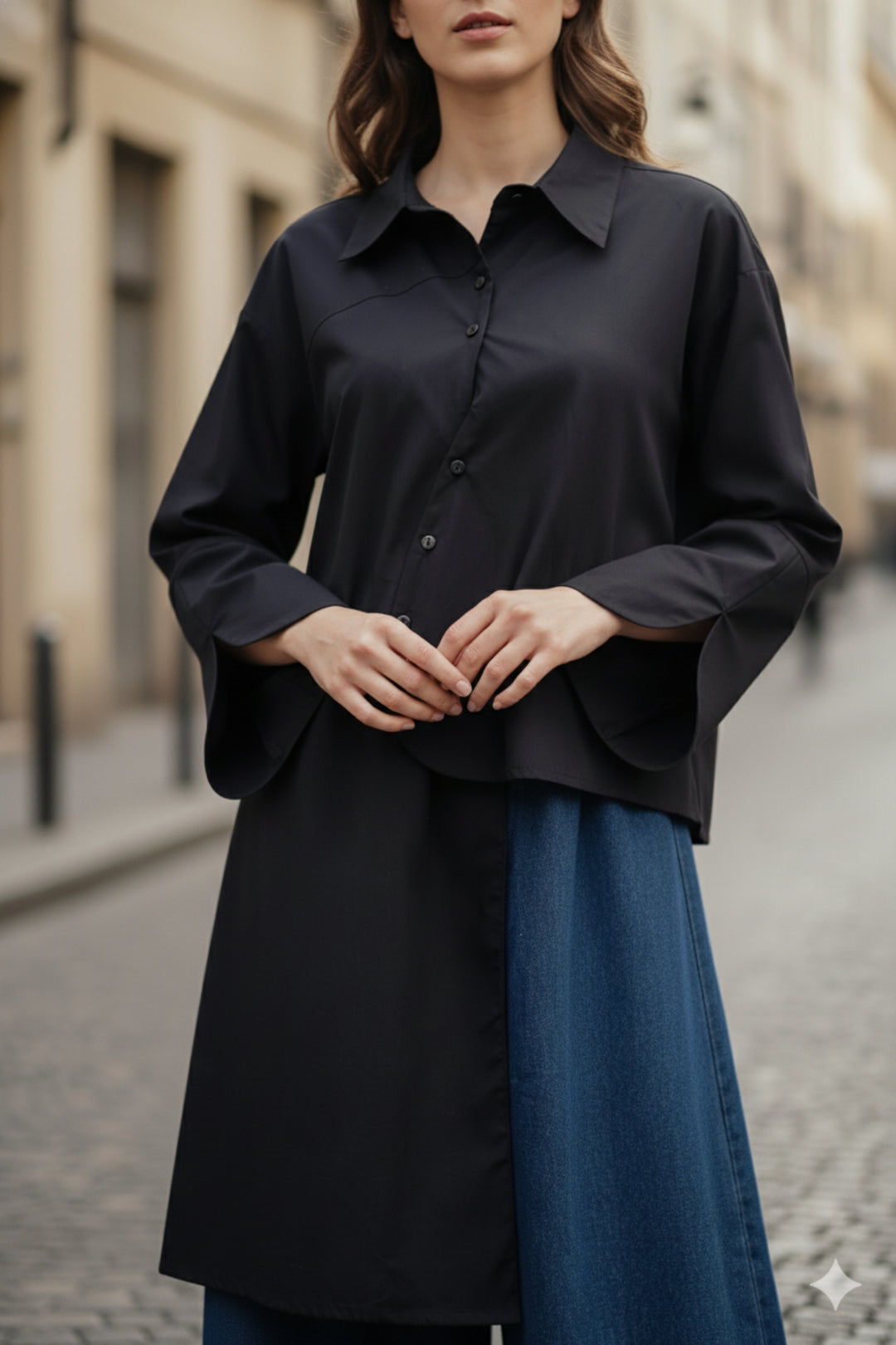Black Asymmetrical Full-Sleeve Oversized Shirt
