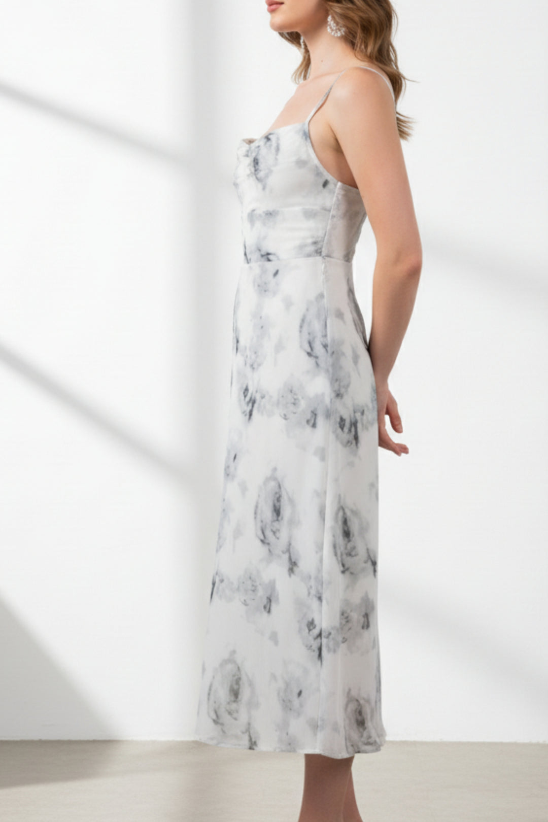 White Floral Strappy Midi Dress