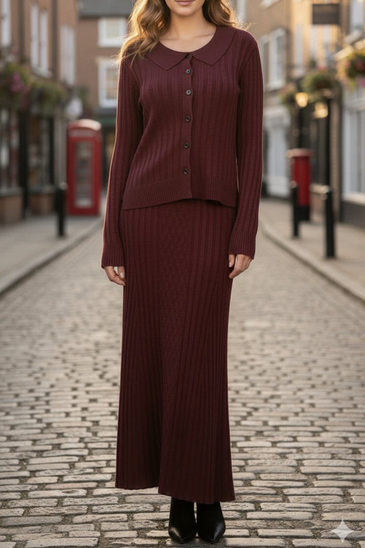 Burnt Maroon Button Down Co-ord Set