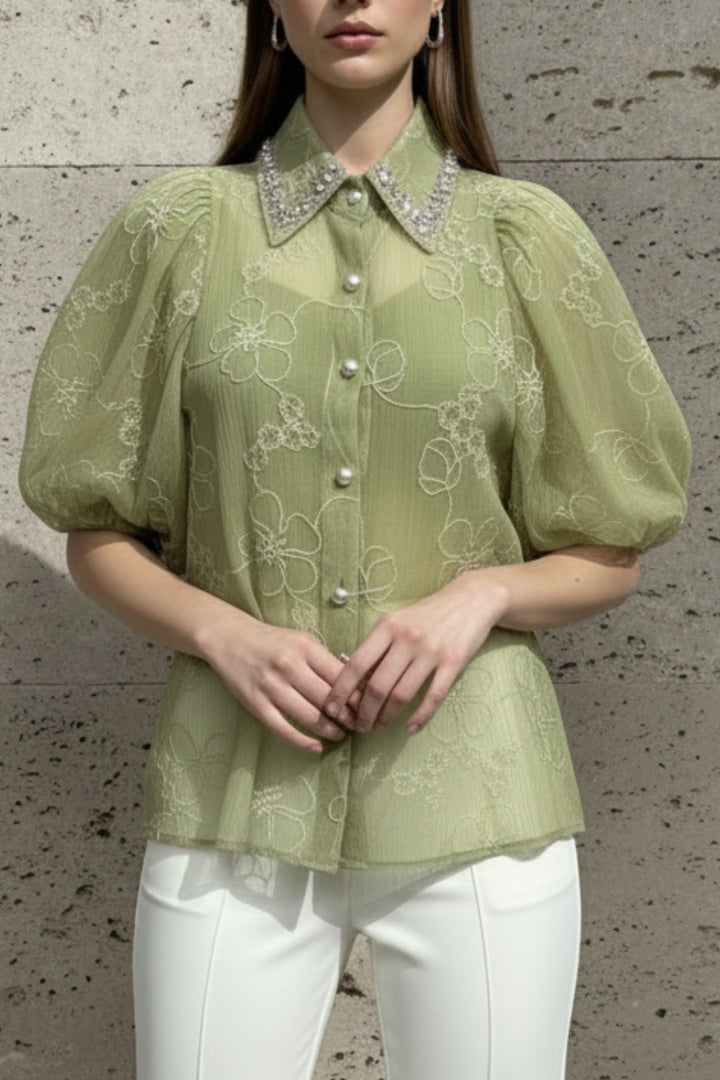 Limey Green Embroidered Shirt