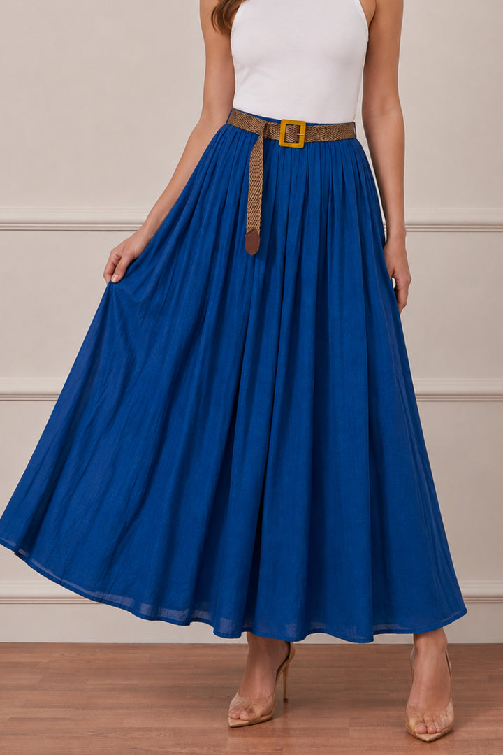 Azure Pleated Midi Skirt
