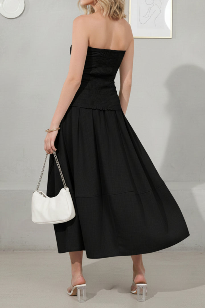 Black Bandeau Linen Top & Skirt Set