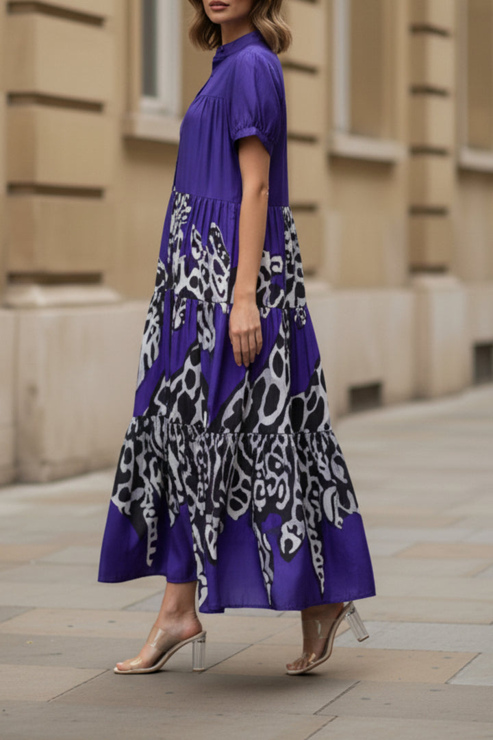 Purple Printed Tiered Dress