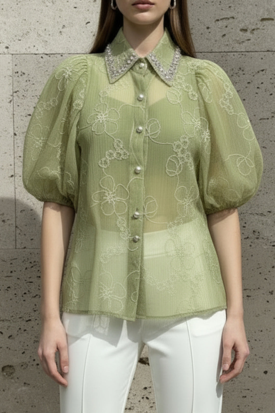 Limey Green Embroidered Shirt
