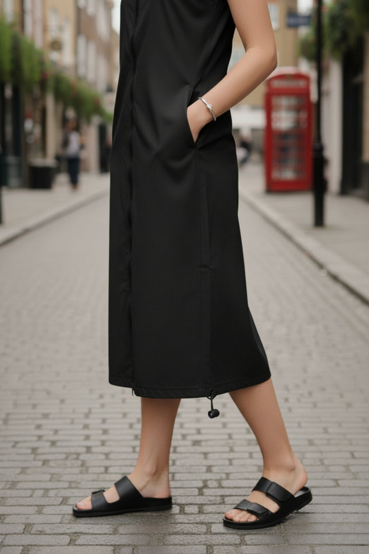 Black Double Slider Zipper Vest Dress