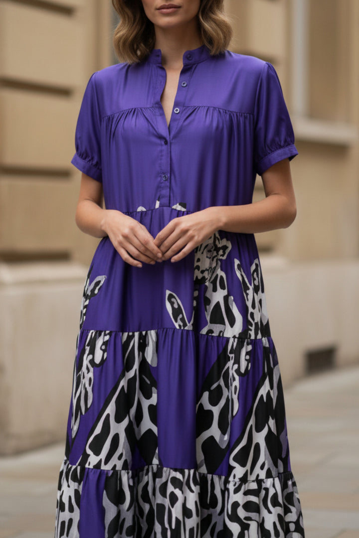 Purple Printed Tiered Dress