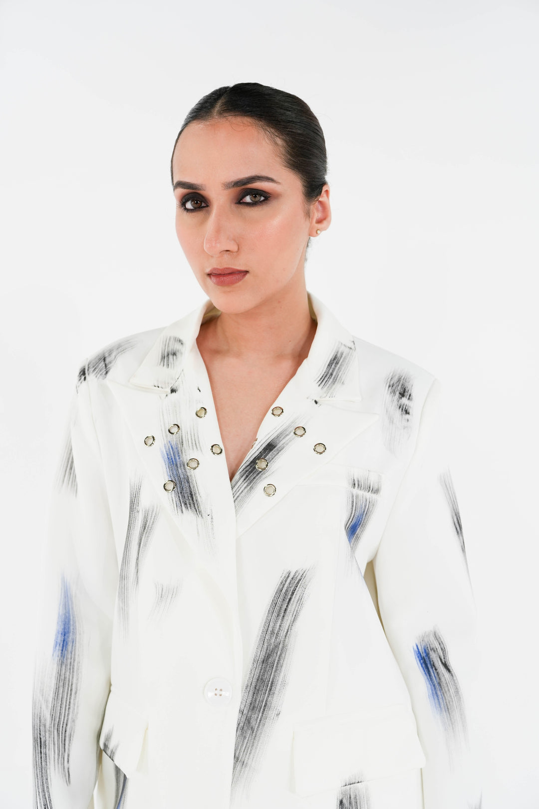 White Brush-work Blazer