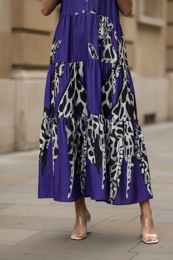 Purple Printed Tiered Dress