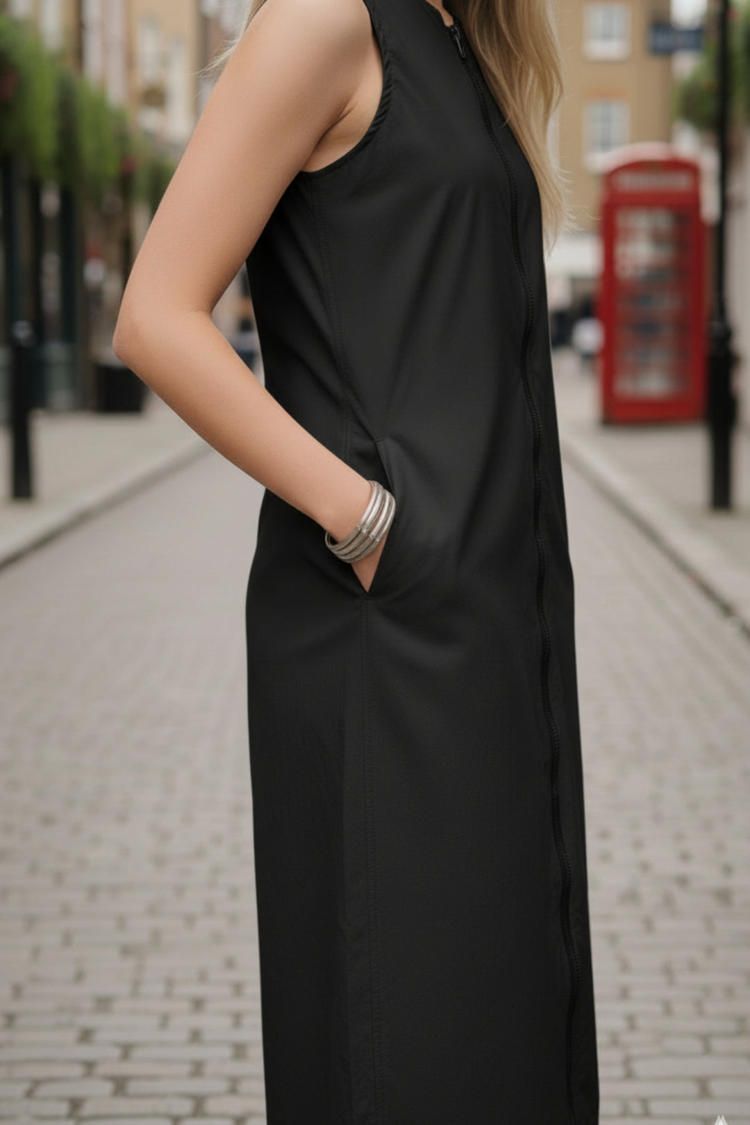 Black Double Slider Zipper Vest Dress