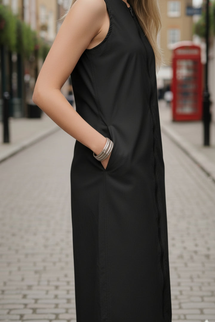 Black Double Slider Zipper Vest Dress