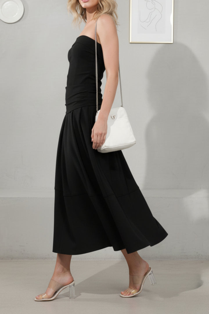 Black Bandeau Linen Top & Skirt Set