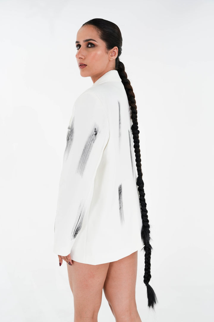 White Brush-work Blazer