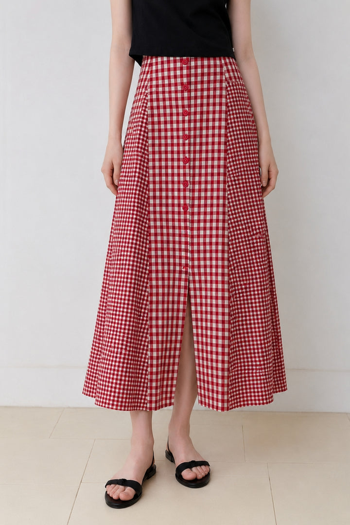 Cherry red Gingham Skirt