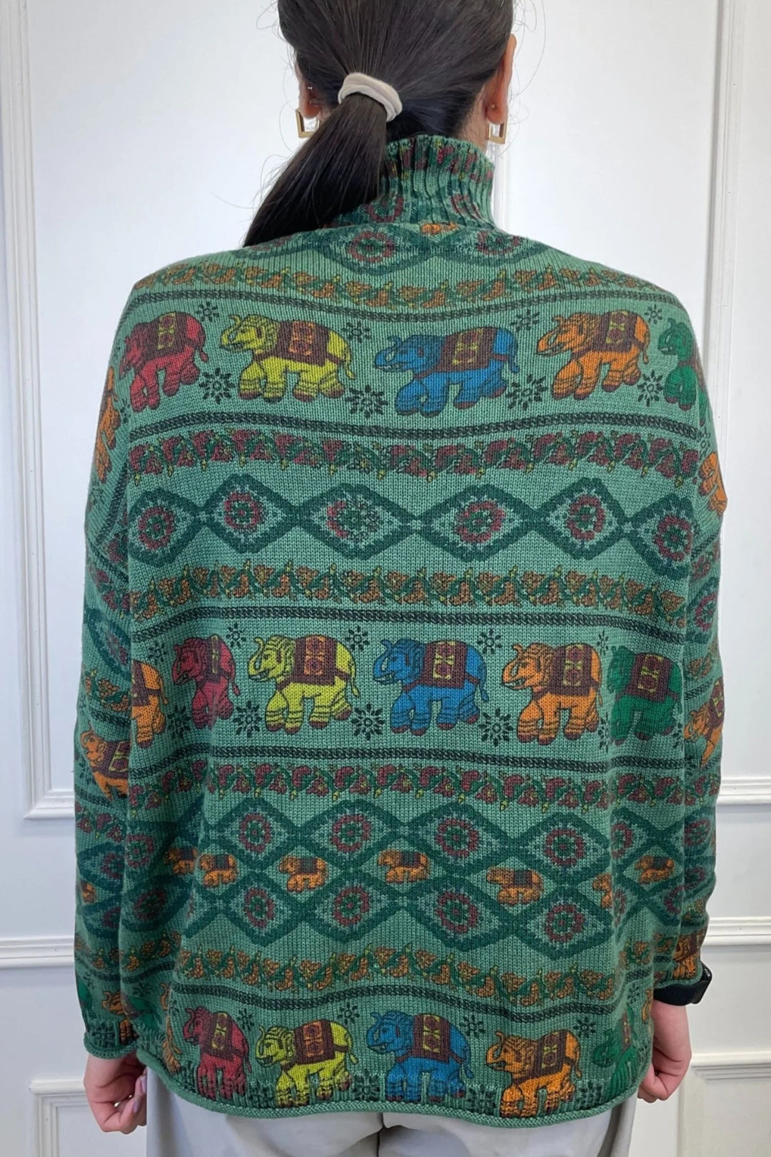Green Block Print Knitted Sweater