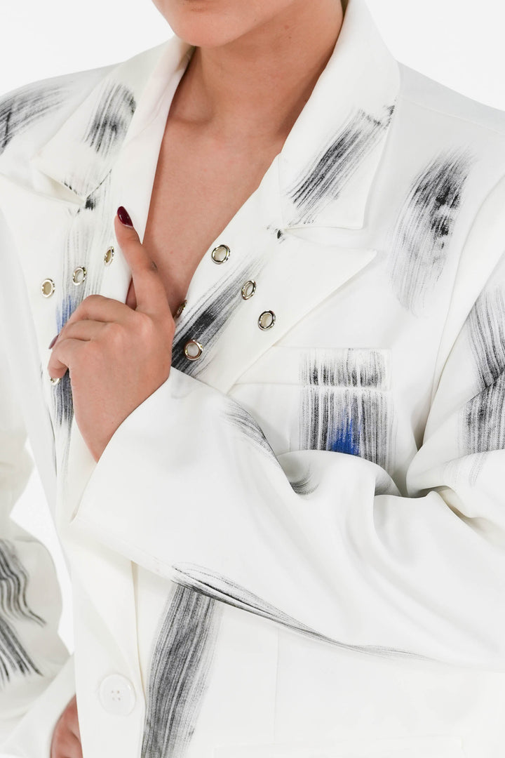 White Brush-work Blazer