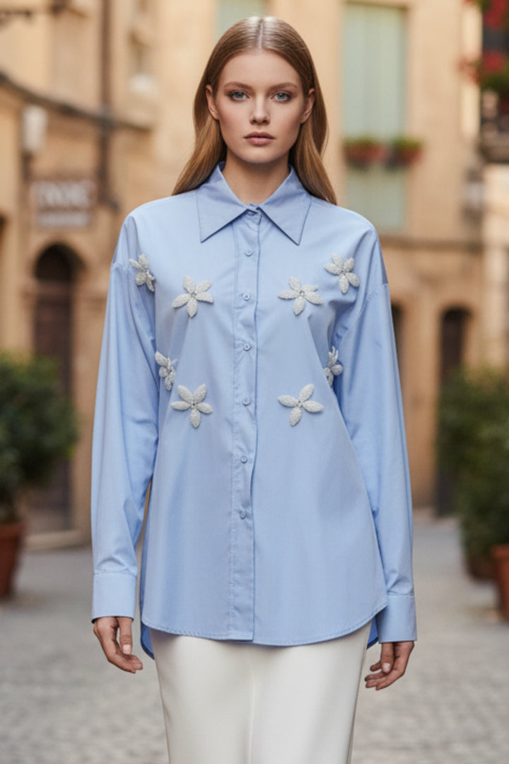 Spring Sky Floral Bead Shirt