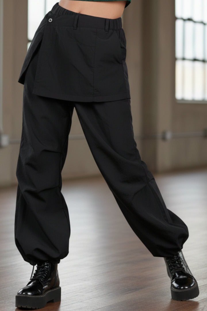 Black Cargo Pants With Detachable Skirt