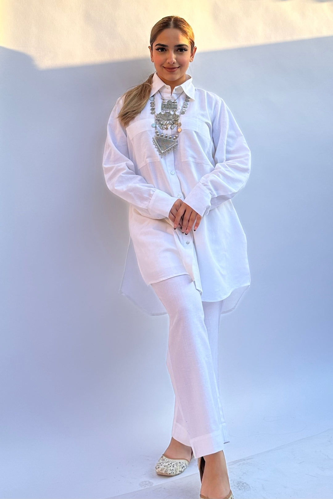 White Pure Linen Coord Set