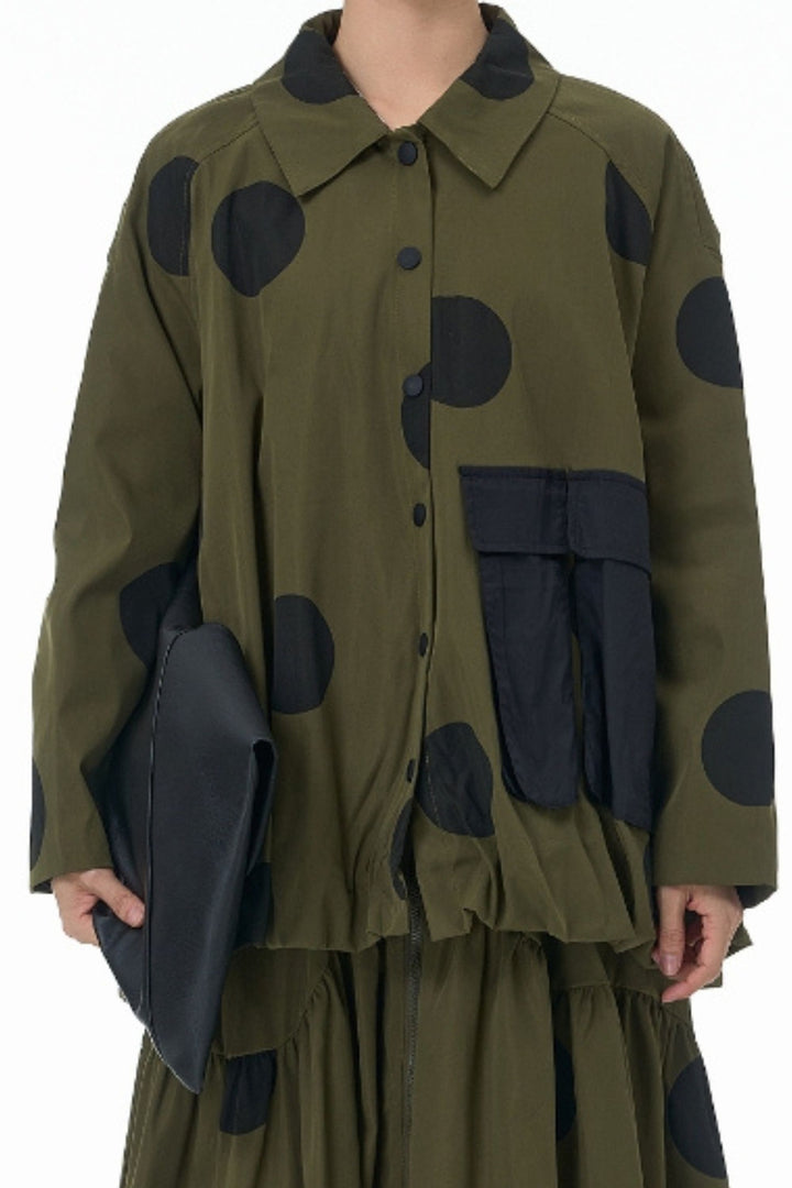 Olive Jacket With Black Polka Dot