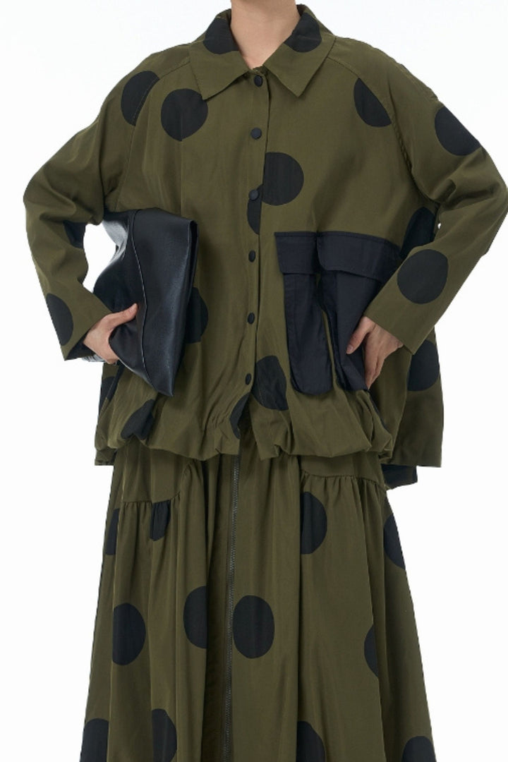 Olive Jacket With Black Polka Dot