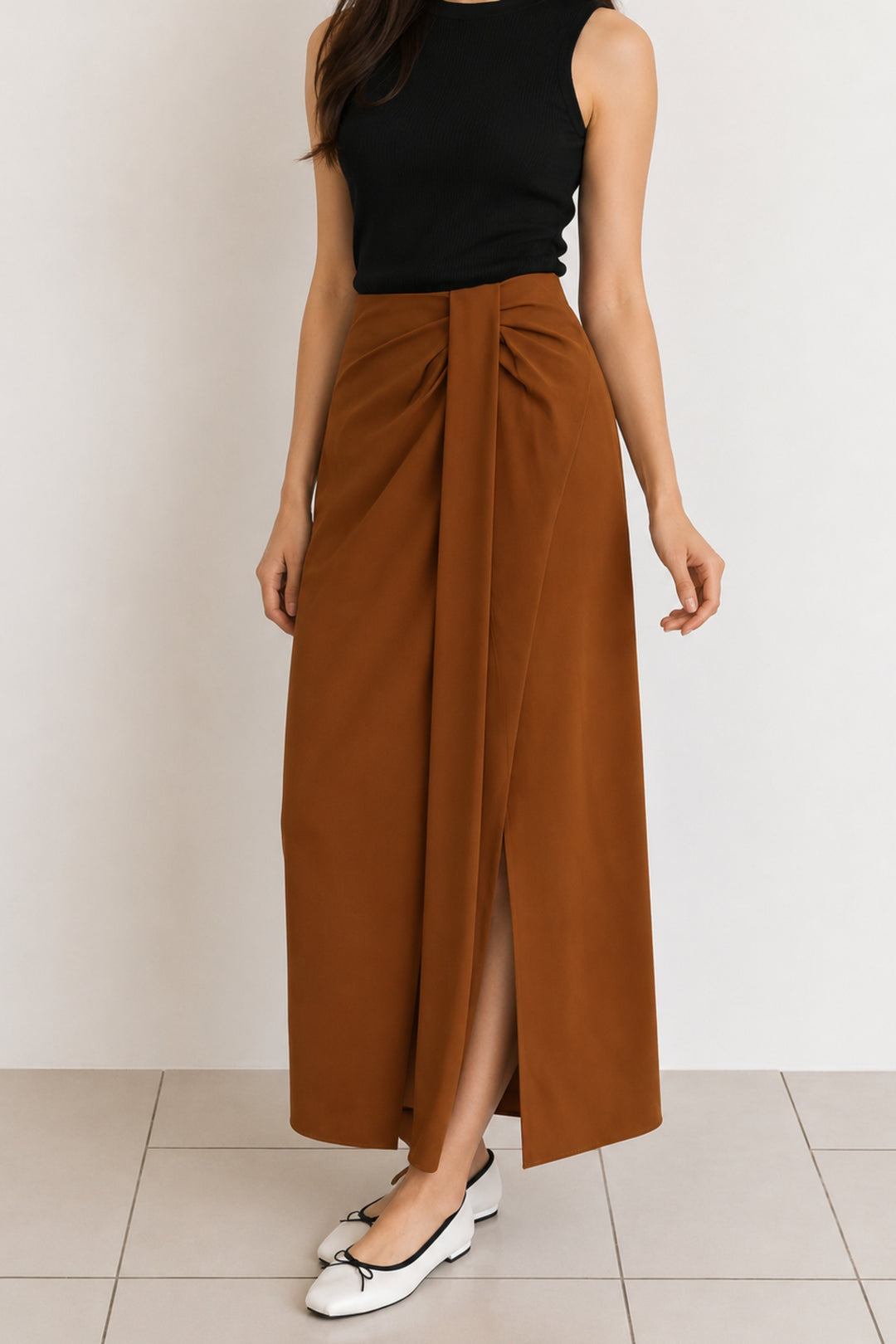 Brown Draped Hepburn Skirt