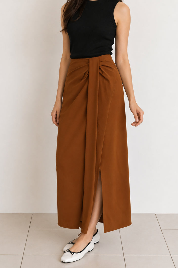 Brown Draped Hepburn Skirt