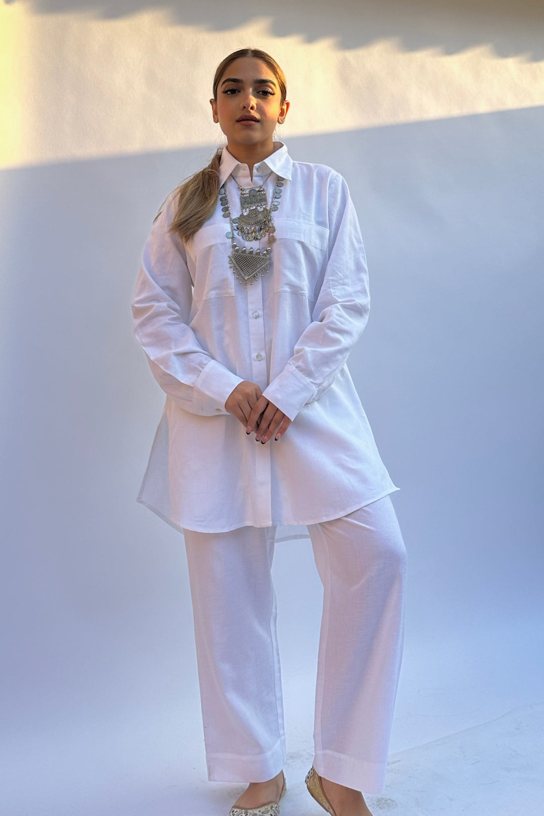 White Pure Linen Coord Set