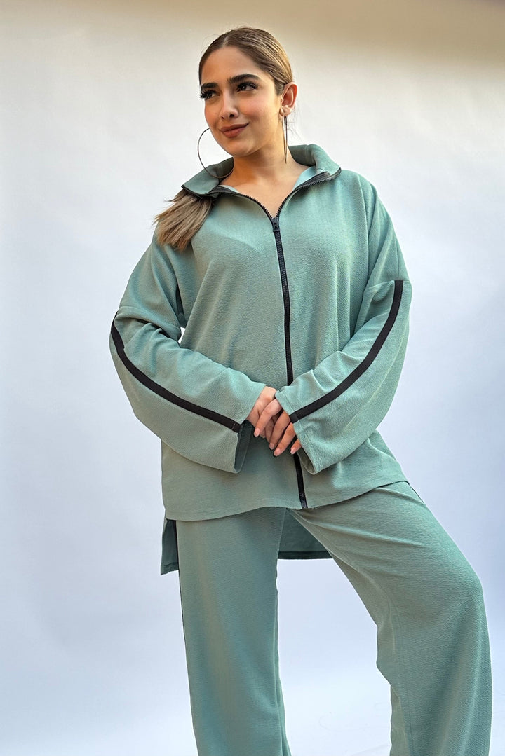 Oversized Teal Green Winter two piece set 