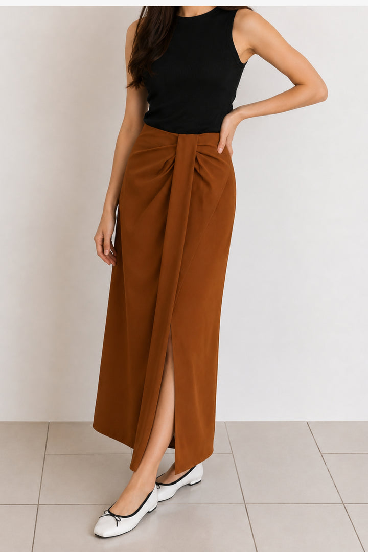 Brown Draped Hepburn Skirt