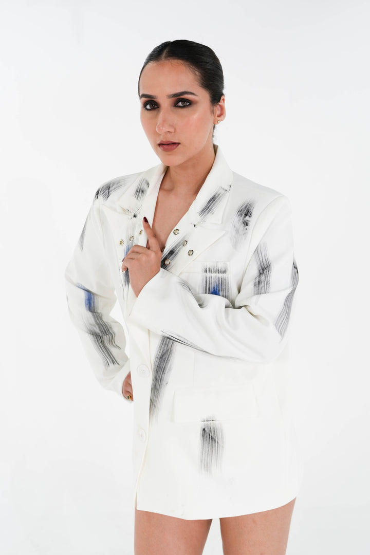 White Brush-work Blazer