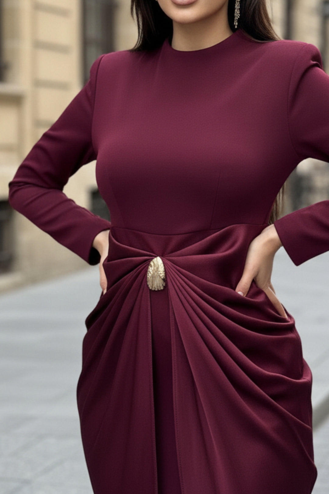 Imperial Maroon Draped dress