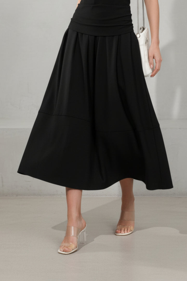 Black Bandeau Linen Top & Skirt Set